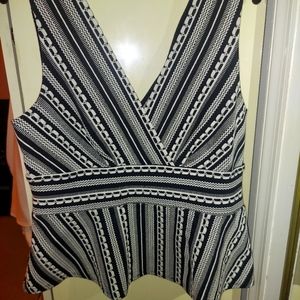 Anthropologie V-Neck Black/White Peplum Top, Size Large